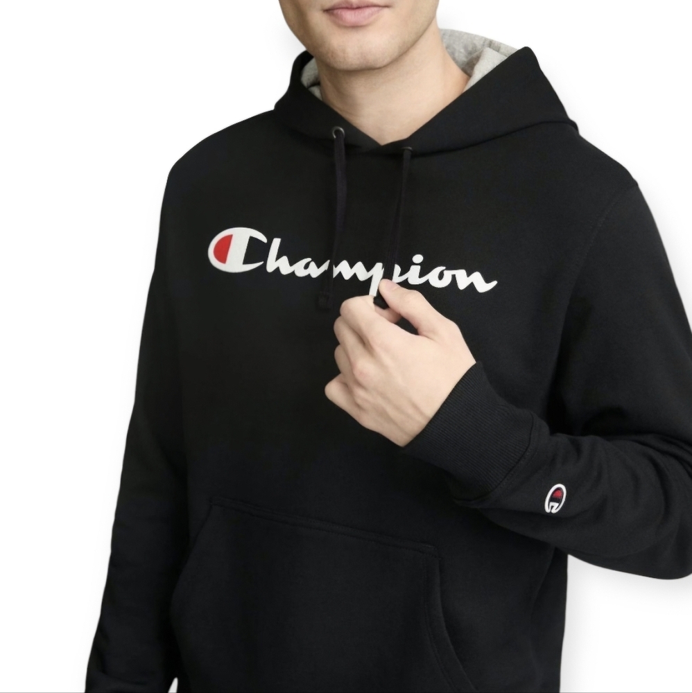 Champion Mens Black Powerblend Script Hoodie C Logo